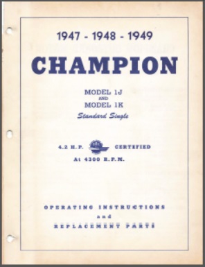Champion 1J & 1K Operating Instructions & Parts list