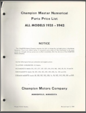 1935-1942 Champion Parts List