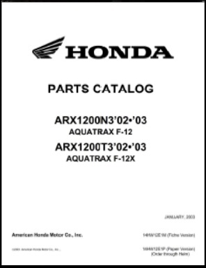 2002 2003 Honda Aquatrax Parts Catalog F-12 F-12X