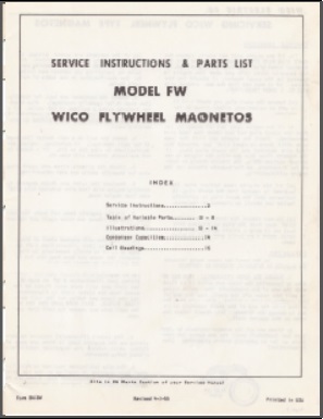 WICO Model FW Magnetos Instructions and Parts Manual