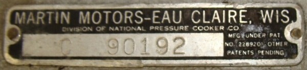 Martin Outboard ID Plate